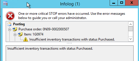 AX 2012 R3：错误库存交易数量不足，状态为已购买 / AX 2012 R3: Error Insufficient inventory transactions with status Purchased.